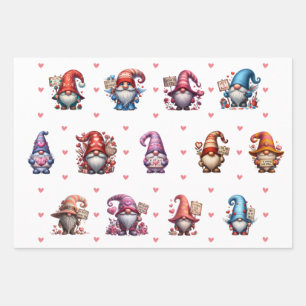 Cute Valentine's Day Gnomes with Signs & Solids Wrapping Paper Sheets