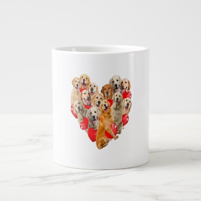 Cute Valentines Day Golden Retriever Dog Heart Pup Giant Coffee Mug (Front)