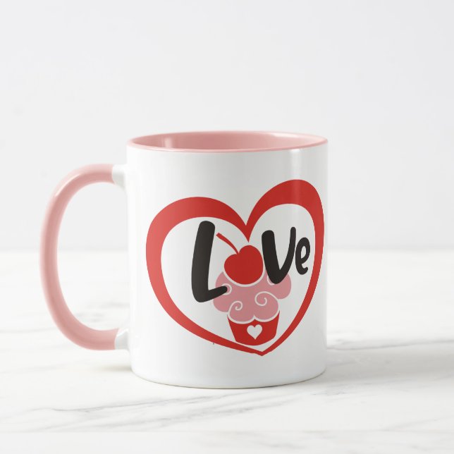 Cute Valentines Day Graphic Cupcake Gift Mug (Left)