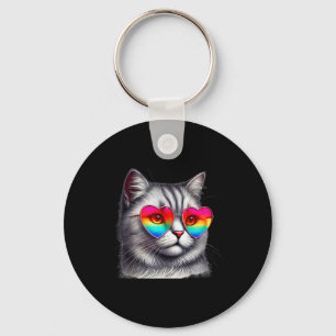 Cute Valentines Day Grey Cat Heart Sungles Women M Keychain