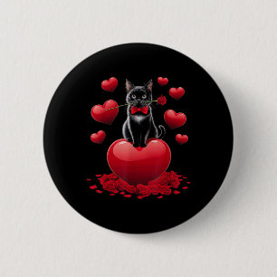 Cute Valentines Day Heart Black Cat Women Girls Ki Button