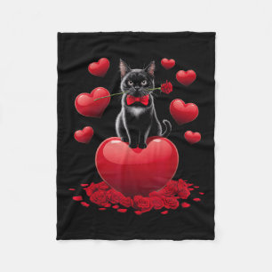Cute Valentines Day Heart Black Cat Women Girls Ki Fleece Blanket