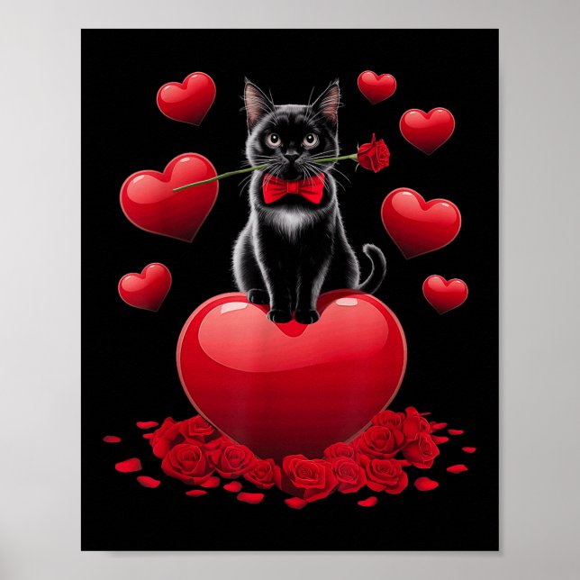 Cute Valentines Day Heart Black Cat Women Girls Ki Poster (Front)