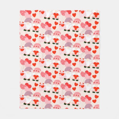 Cute Valentines Day Heart Gnome Lover Fleece Blanket
