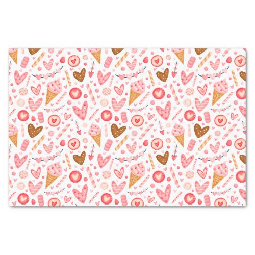 Cute Valentines Day Hearts Candy and Ice Cream  Tissue Paper