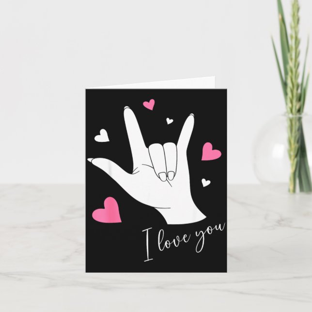 Cute Valentines Day Hearts I Love You Hand Sign La Card (Front)