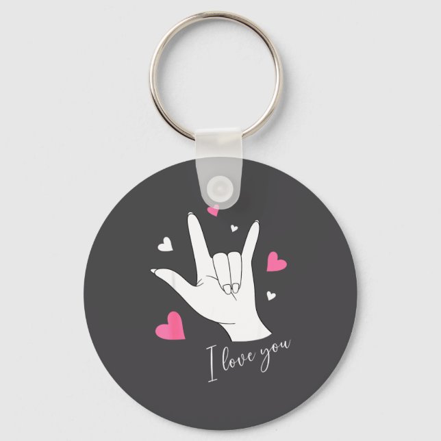 Cute Valentines Day Hearts I Love You Hand Sign La Keychain (Front)
