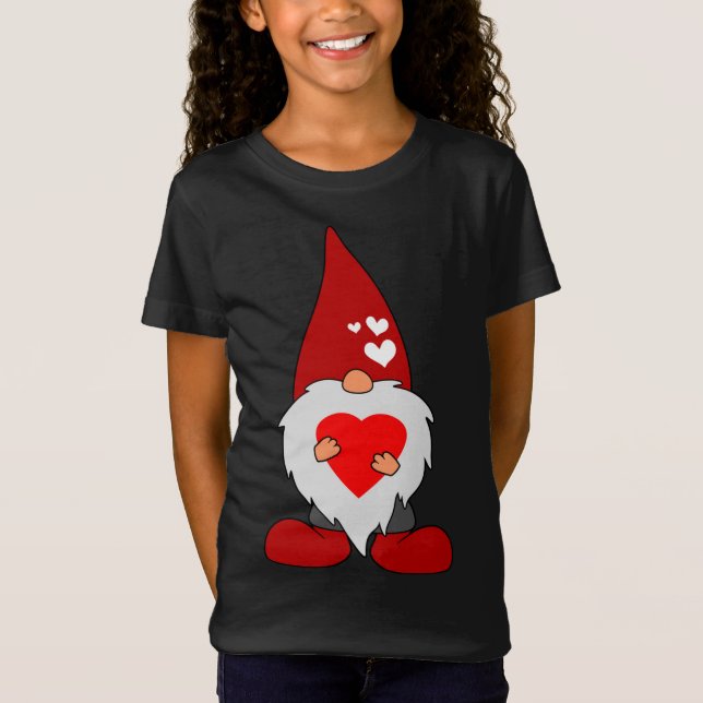 Cute Valentines Day Holiday Gnome With Red Love He T-Shirt (Front)