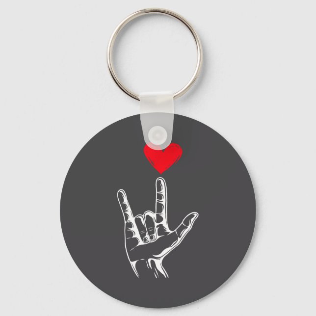 Cute Valentines Day I Love You Hand Sign Language  Keychain (Front)