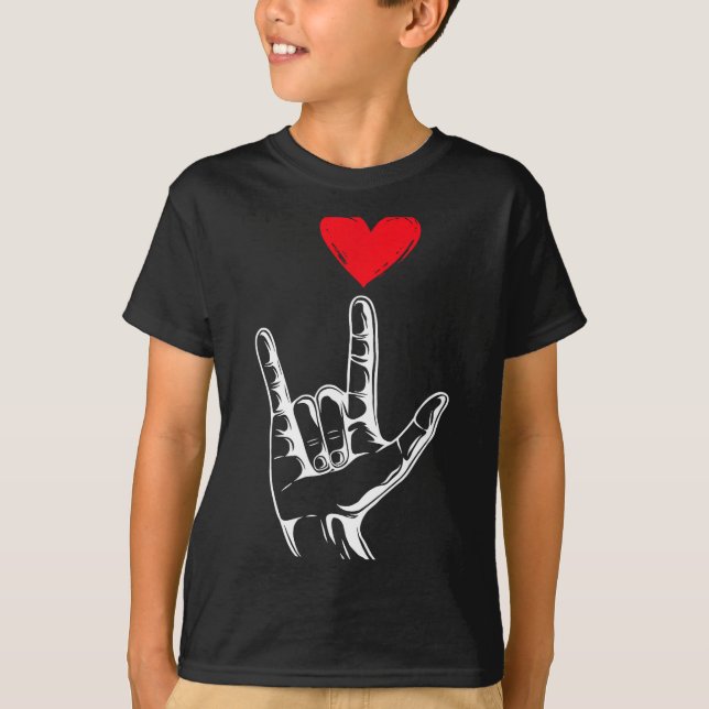 Cute Valentines Day I Love You Hand Sign Language  T-Shirt (Front)
