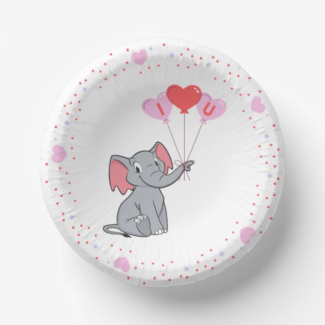 cute Valentine's Day I love you heart Paper Bowls (Front)