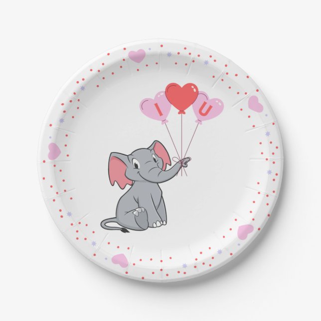 cute Valentine's Day I love you heart Paper Plates (Front)