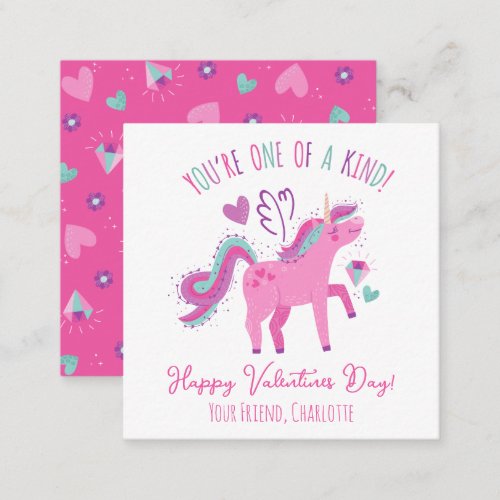 Cute Valentines Day Kids Classroom Unicorn Note Card