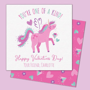 Cute Valentines Day Kids Classroom Unicorn Note Card