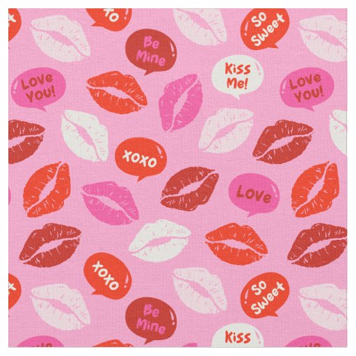 Cute Valentine's Day Lips Pink Fabric