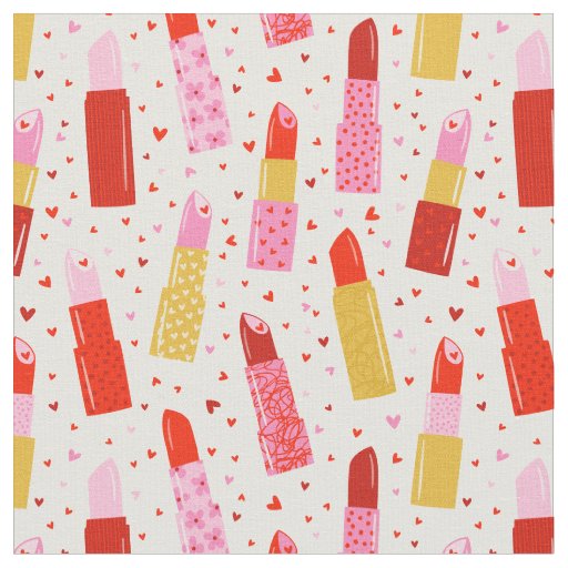 Cute Valentine's Day Lipsticks on cream Fabric