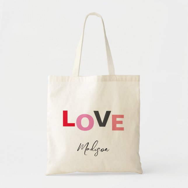 Cute Valentines Day Love Typography Personalized Tote Bag (Front)