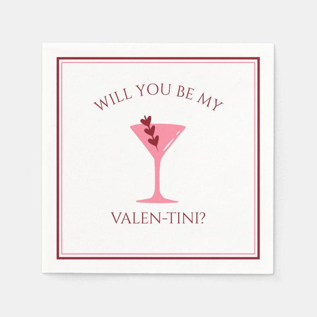Cute Valentines Day Martini Aesthetic Red & Pink  Napkins (Front)