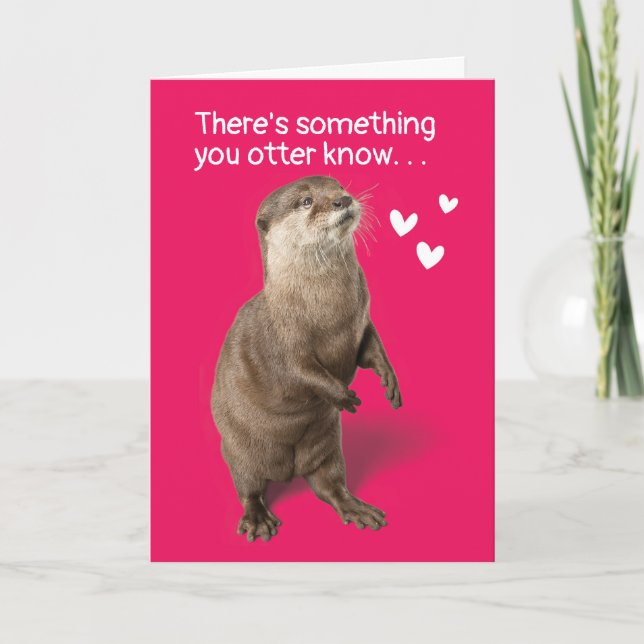Cute Valentines Day Otter Pun Holiday Card (Front)