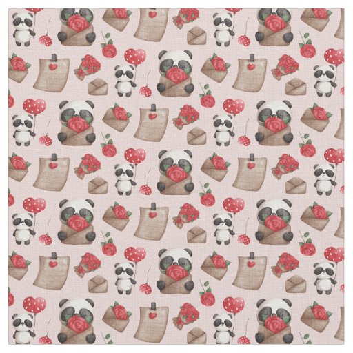 Cute Valentine's Day Panda Bear Love Pattern Fabri Fabric
