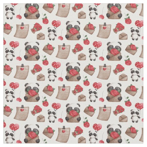 Cute Valentine's Day Panda Bear Love Pattern  Fabric