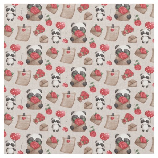Cute Valentine's Day Panda Bear Love Pattern Fabric
