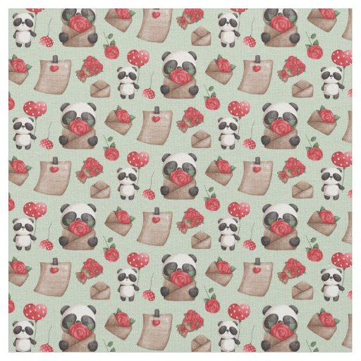 Cute Valentine's Day Panda Bear Love Pattern  Fabric