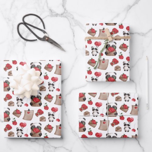 Cute Valentines Day Panda Bear Love Pattern   Wrapping Paper Sheets