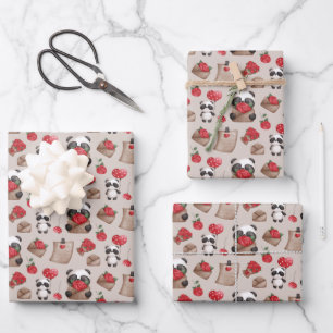 Cute Valentine's Day Panda Bear Love Pattern Wrapping Paper Sheets