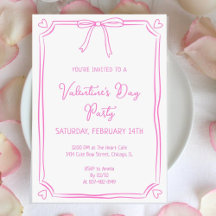Cute Valentine's Day Party Invitation Pink Bow