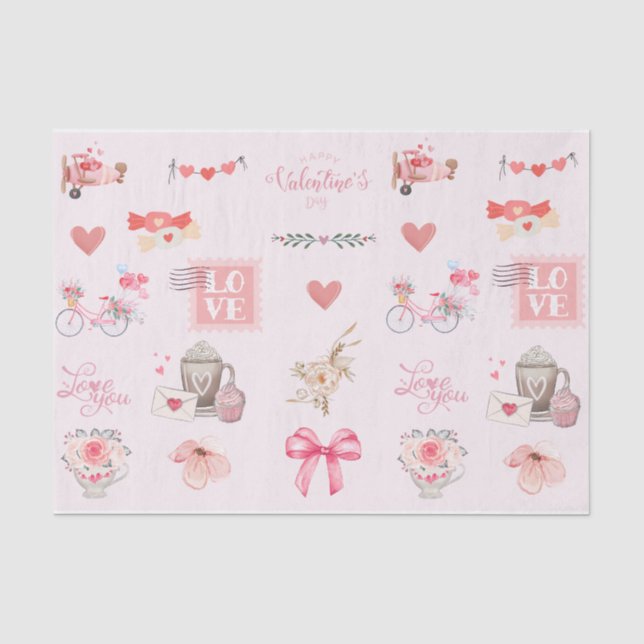 Cute Valentine's Day Pastel Colors Collage Pink  Tissue Paper (Front)