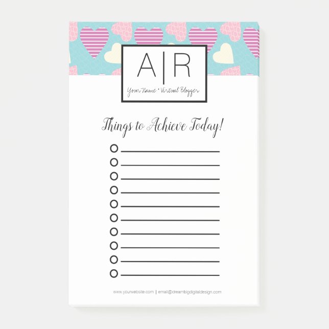 Cute Valentines Day Patterned  Pastel Hearts Post-it Notes (Front)