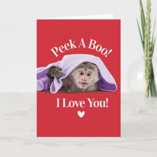 Cute Valentines Day Peek A Boo I Love You Monkey Holiday Card
