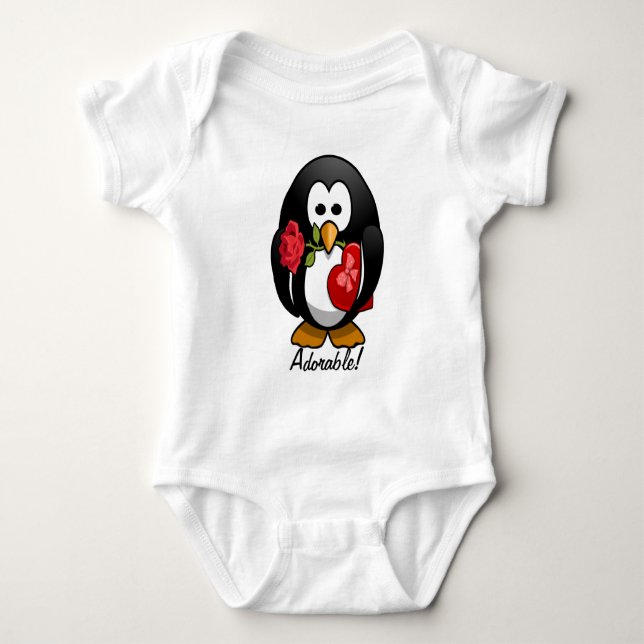Cute Valentine's Day Penguin Funny Cartoon Baby Bodysuit (Front)
