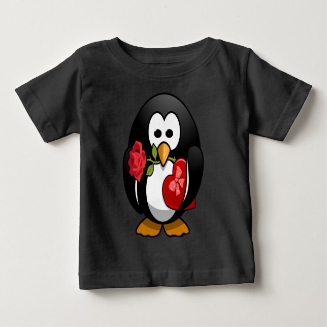 Cute Valentine's Day Penguin Funny Cartoon Baby T-Shirt (Front)