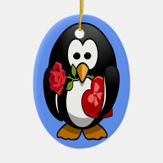 Cute Valentine's Day Penguin Funny Cartoon Ceramic Ornament (Front)