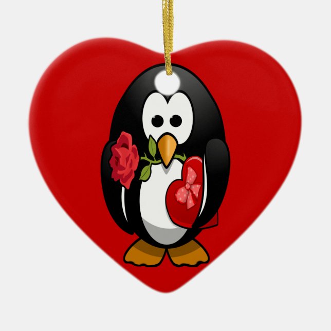Cute Valentine's Day Penguin Funny Cartoon Ceramic Ornament (Front)
