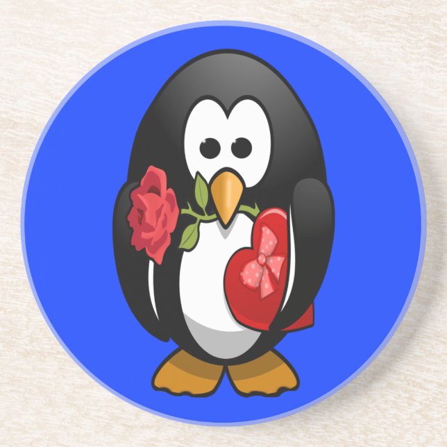 Cute Valentine's Day Penguin Funny Cartoon Coaster (Front)