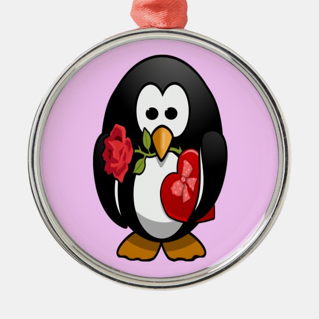 Cute Valentine's Day Penguin Funny Cartoon Metal Ornament (Front)