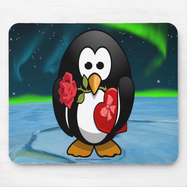 Cute Valentine's Day Penguin Funny Cartoon Mouse Pad (Front)