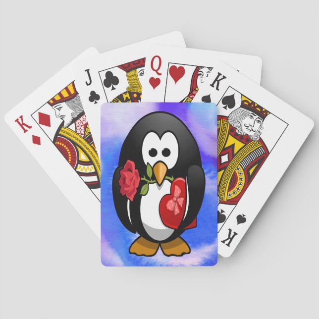 Cute Valentine's Day Penguin Funny Cartoon Poker Cards (Back)