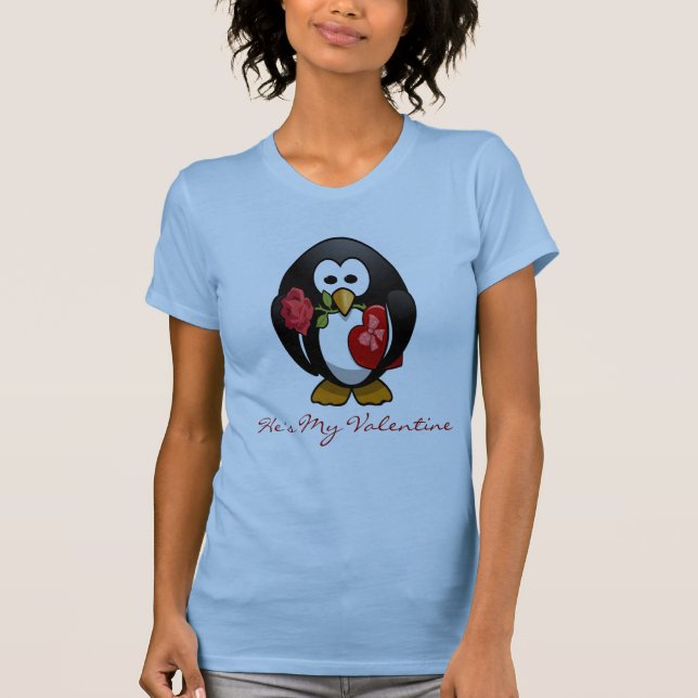 Cute Valentine's Day Penguin Funny Cartoon T-Shirt (Front)