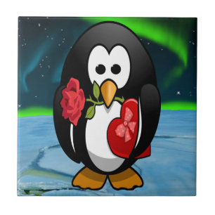 Cute Valentine's Day Penguin Funny Cartoon Tile