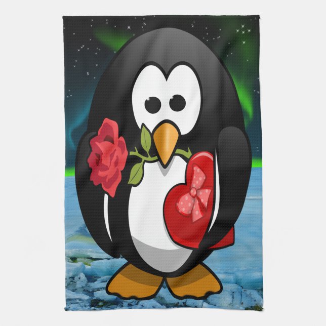 Cute Valentine's Day Penguin Funny Cartoon Towel (Vertical)