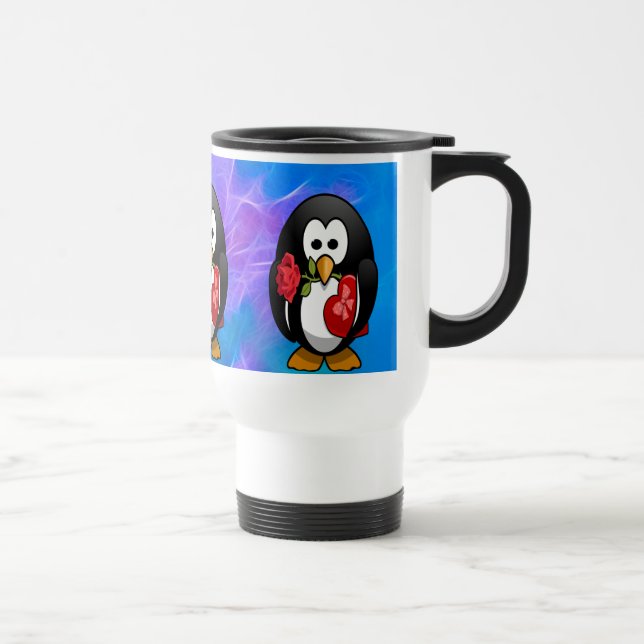 Cute Valentine's Day Penguin Funny Cartoon Travel Mug (Right)