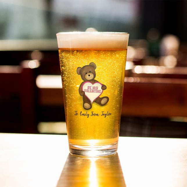 Cute Valentine's Day Personalized  Glass (Be my Valentine cute beer glass. )