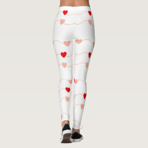 Cute Valentines Day Pink and Red String of Hearts Leggings