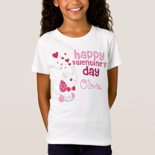 Cute Valentines Day Pink Elephant Custom Kids T_Shirt