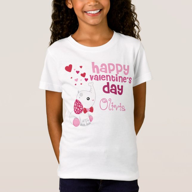 Cute Valentine's Day Pink Elephant Custom Kids T-Shirt (Front)