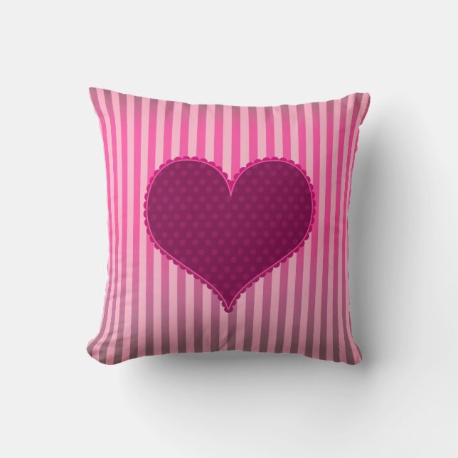 Cute Valentine's Day Pink Heart Stripes Pattern Throw Pillow (Front)